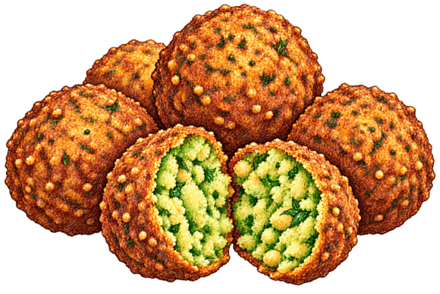 Golden Falafel Cluster with Green Centers